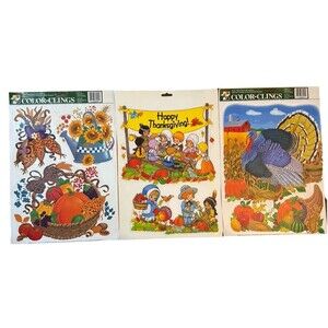 Color-Clings Fall Static Window Decorations Thanksgiving 12x15 Large NOS Vtg